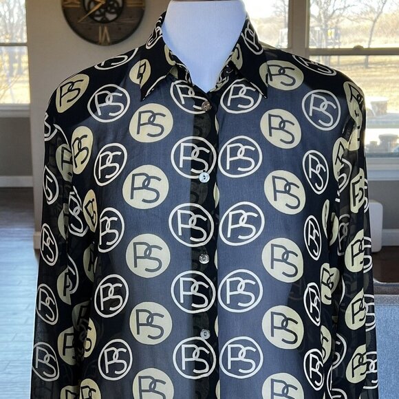 Vintage Paolo Santini Silk Blouse Black Gold Logo No Tag Measures 8 10 Medium - Picture 3 of 16